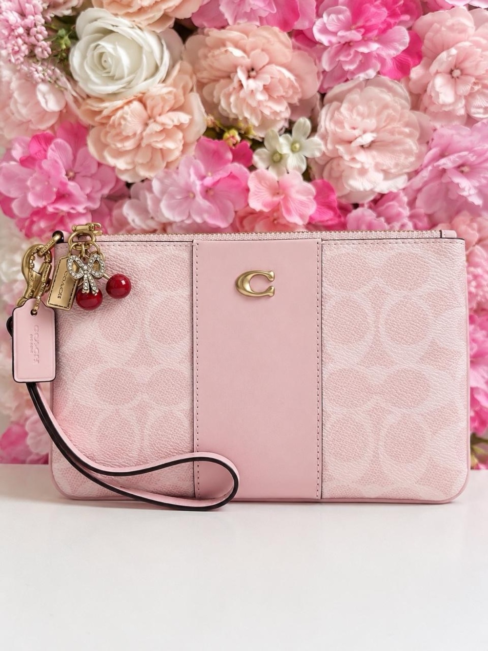 Pink Coach Wristlet with Charms - Small